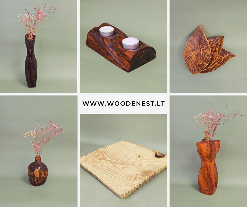 Handmade wood vases, candle holders